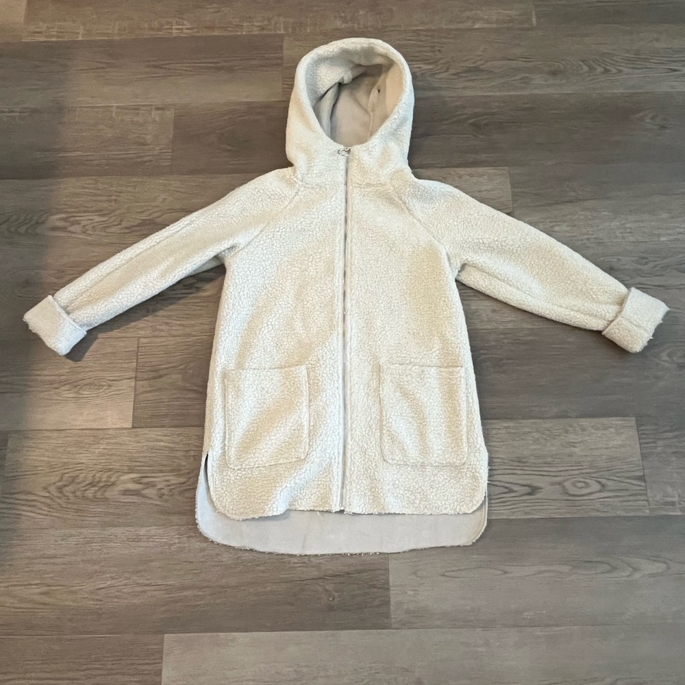Forever 21 Cream Sherpa Longline Zip-Up Hoodie - Cozy Teddy Jacket